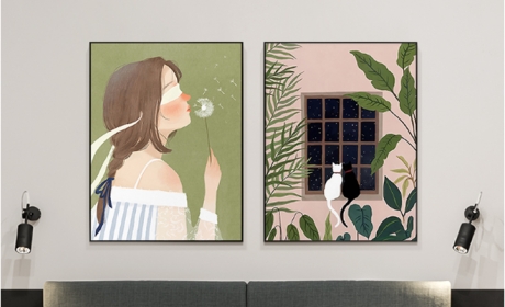 北欧ins风美女人物插画摩登时尚少女卧室