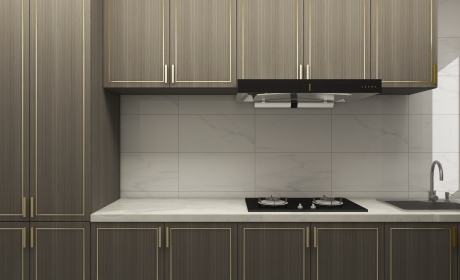 实木橱柜定做整体厨房装修开放式橱柜--棕灰